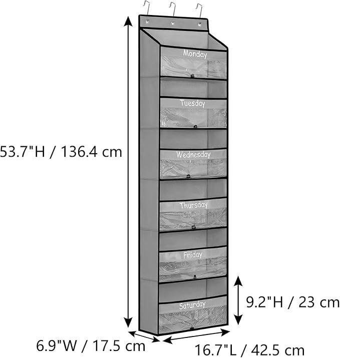 Weekly School Clothes Organizer Days of Week Clothing Organization for Kids Hanging Closet Shelf Storage with Monday to Saturday Layers (Door Hanging)