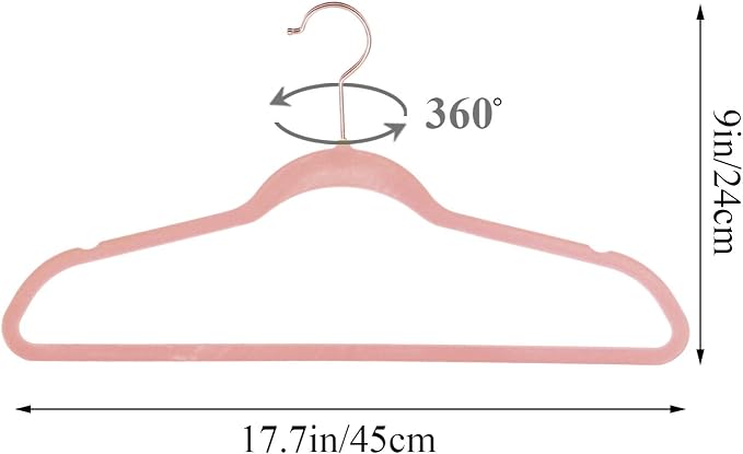 VECELO Premium Velvet Clothes Hangers Suit Heavy Duty (50 Pack)-Non Slip & Space-Saving with 6 Finger Clips & Tie Rack Excellent for Men and Women,Pink
