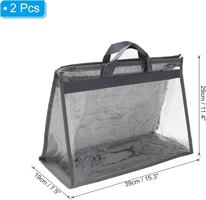 PATIKIL Handbag Dust Bags, 2 Pack Clear Purse Storage Organizer M Size PVC Dustproof Handbag Cover Transparent Purse Protector, Gray