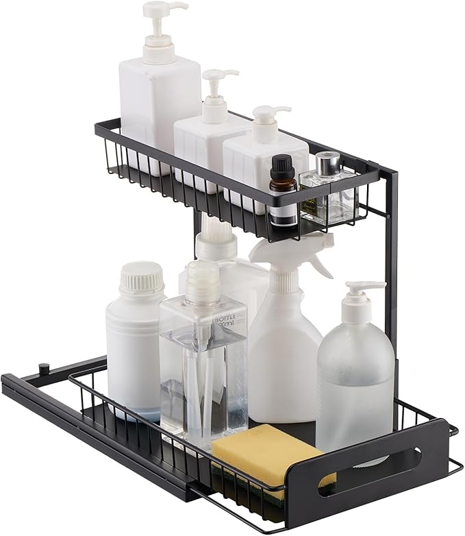 VEVOR 2 Tier Pull Out Cabinet Organizer(10.7"W x 14.2"D), Under Sink Organizer and Storage, Slide Out Drawer Cabinet Organizer, Wire Basket Sliding Storage, 12.5"Wx15.5"Dx13"H Install Size for Cabinet | Kitchen Slide Out Drawer Wire Basket Sliding Stor...