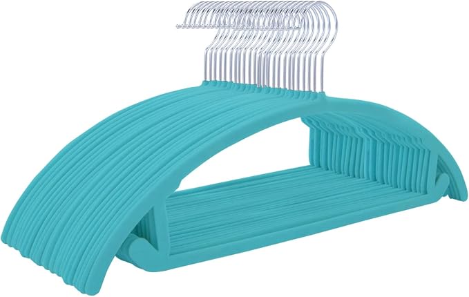 MIZGI Premium Velvet Hangers 50 Pack Heavyduty- Non Slip No Shoulder Bump Suit Hanger - Chrome Hooks,Space Saving Clothes Rounded Shape for Coat,Sweater,Jackets,Pants