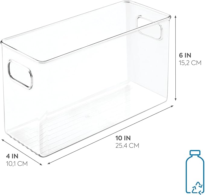 iDesign Slim Clear Plastic Storage Bin, Tall Narrow | Organizer, For Kitchen, Fridge, Freezer, or Pantry