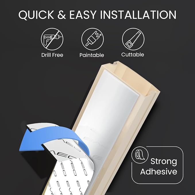EVEO Cable Hider Wall 306” - Cable Raceway Cord Hider - Wire Covers for Cords on Wall, Cord Cover, Wall Cable Hider, Cable Concealer, Wire Hiders for TV on Wall - 20X (L16 W0.95 H0.5) - Medium | Beige