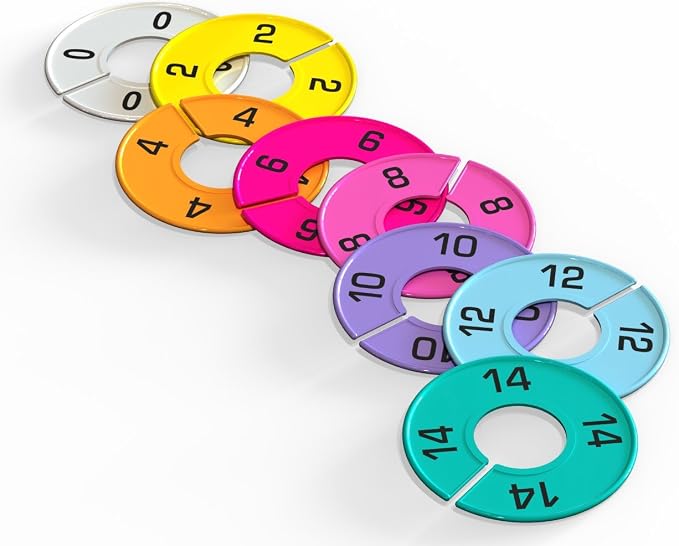Set of Colored Clothing Round Rack Size Dividers (0-14) Various Quantities Available (40)