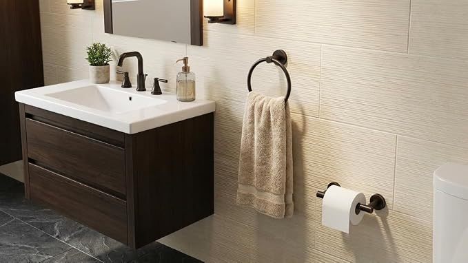 FORIOUS Toilet Paper Holder Wall Mount, SUS304 Stainless Steel Double Post Pivoting Tissue Roll Holder and Hand Towel Ring Set for Bathroom, RV, Bathroom Hardware Accessories Set, ORB, Classic