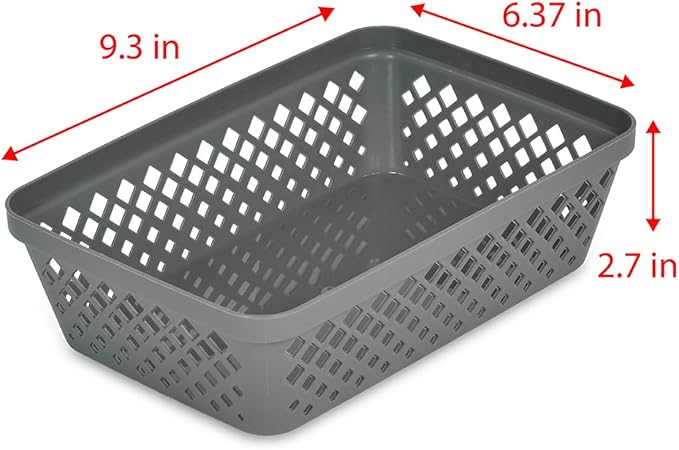 Glad Plastic Storage Basket Set - Multipurpose Drawer Trays, Kitchen Pantry Containers, and Bathroom Bins - Medium Organizers, Grey, 6 Count (Pack of 4)
