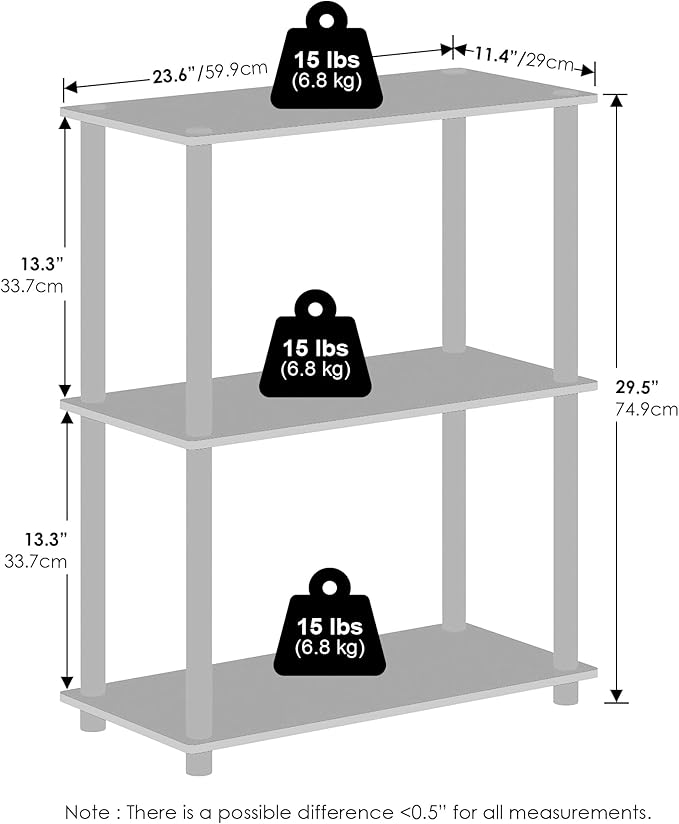 Furinno Turn-N-Tube Book Shelf, 3-Tier Bookshelf, Bookcase with Multipurpose Compact Display Rack, 11.6 x 23.6 x 29.6, for Living Room, Bedroom, Home Office, Light Blue/White