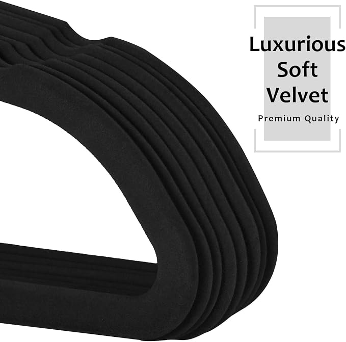 VECELO Premium Velvet Clothes Hangers Suit Heavy Duty (100 Pack)-Non Slip & Space-Saving with 12 Finger Clips & 2Tie Rack Excellent for Men and Women,Black