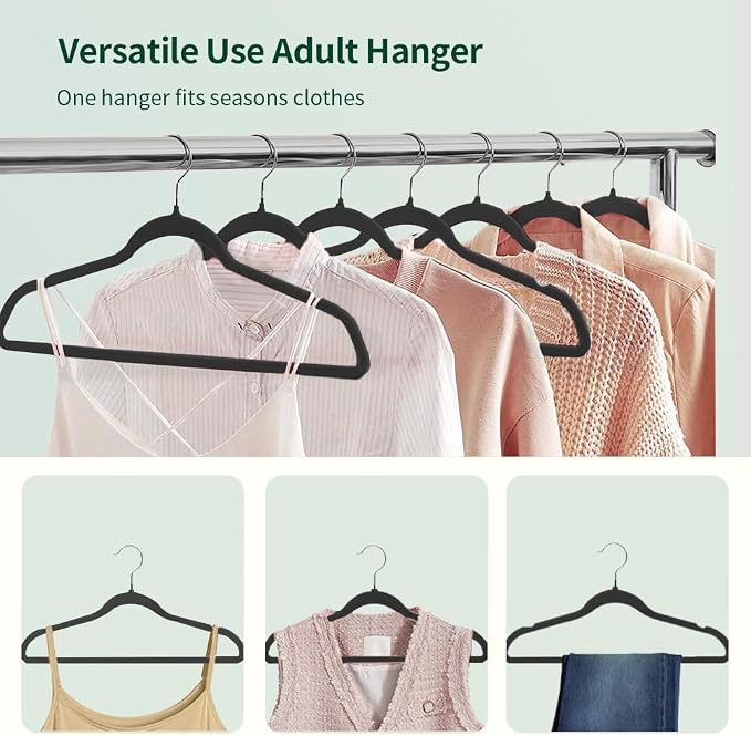 Stormix Adult Velvet Hangers Non-Slip Shoulder Notches 17.3'' 36 Pack Black