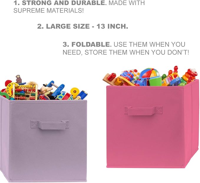 13 Inch Cube Storage Bins - 6 Pack - Large, Dual Handles, Foldable | 13x13 Fabric Bins for Organizing Closet, Clothes and Toys