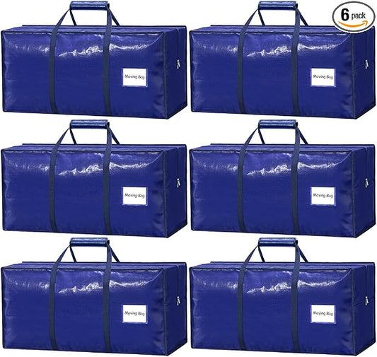 6 Pack Large Moving Bags Heavy Duty – Reusable Storage Bags with Zippers & Handles | Extra-Large Packing Bags for Moving Boxes, Clothes, Bedding, Holiday Décor & Home Storage