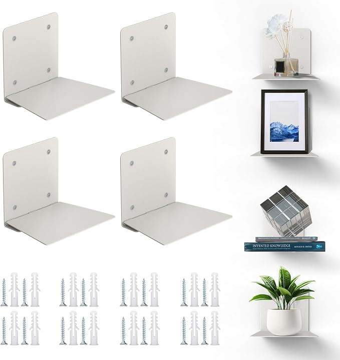 Eapele Floating Book Shelves for Wall, Steel Constructed Hidden Bookshelf with Mounting Hardware (Grey, 4pcs)