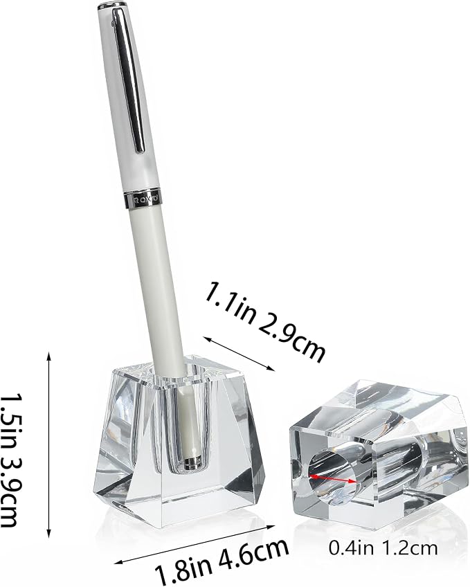 QFkris 2-Pack Crystal Single Pen Holder for Desk, 1.8" Fancy Fountain Pen Stand, Glass Feather Pencil Holder for Office Desktop Decoration, Gift for Man Woman Students Teachers Father Boyfriend