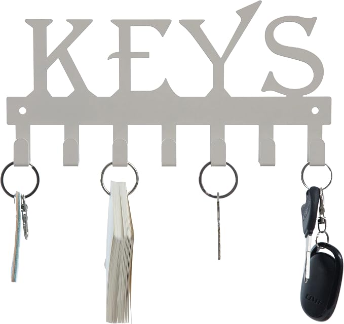 FairyCity Keys Holder for Wall Metal Vintage Keys Hook - Home Decor Key Hanger Decorative Key Holder Wall Mounted with 7 Hooks,25cm*12.8cm White