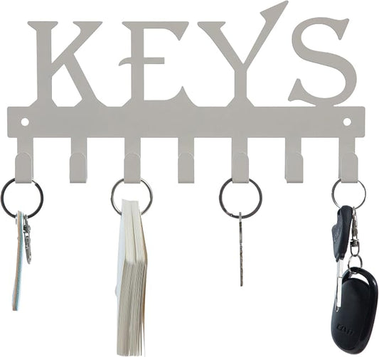 FairyCity Keys Holder for Wall Metal Vintage Keys Hook - Home Decor Key Hanger Decorative Key Holder Wall Mounted with 7 Hooks,25cm*12.8cm White