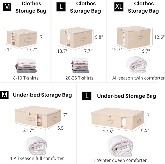 Under Bed Storage with Clear window/ 600D Sturdy Fabric, Underbed Storage Containers Bags for Clothes, Clothing, Blanket, Comforters Organizer (XL（19.7x15.7x12.6in） for 1 comforter, Beige)