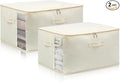 Canvas Comforters Bags Closet Organizers and Storage for Quilts Clothes Organization Containers Bins with Sturdy Zipper, Clear Window 75L for Sweaters Blankets Storage Bedroom Collapsible 2Pack