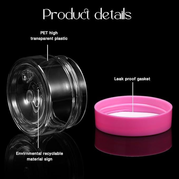 SATINIOR 12 Pack 1 oz Plastic Container Jars with Lids Round Clear Travel Cosmetic Container Slime Jars for Toiletries, Lotion, Cream, Ointments, Makeup, Rhinestone, Samples, Kitchen Storage(Pink)