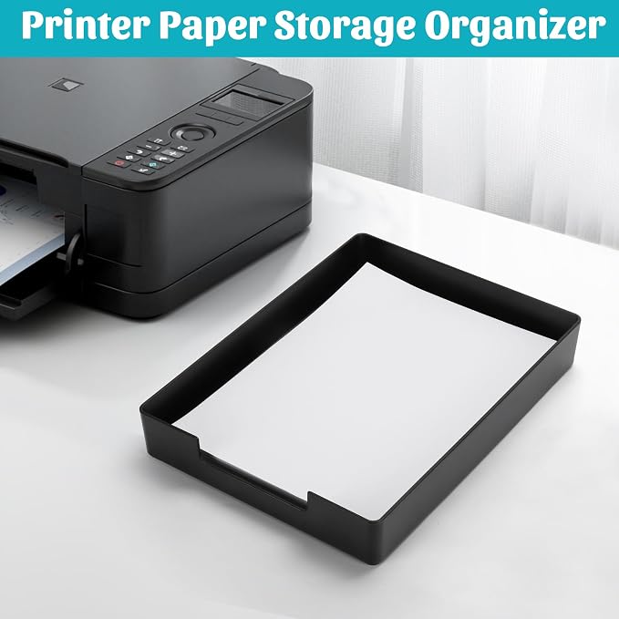 Letter-Size Tray Desk Letter Tray Paper Tray, Sturdy Heavy-Duty Plastic Printer Paper Tray, Single-Tier Stackable File Storage Organizer for Office Home (Black ×2)
