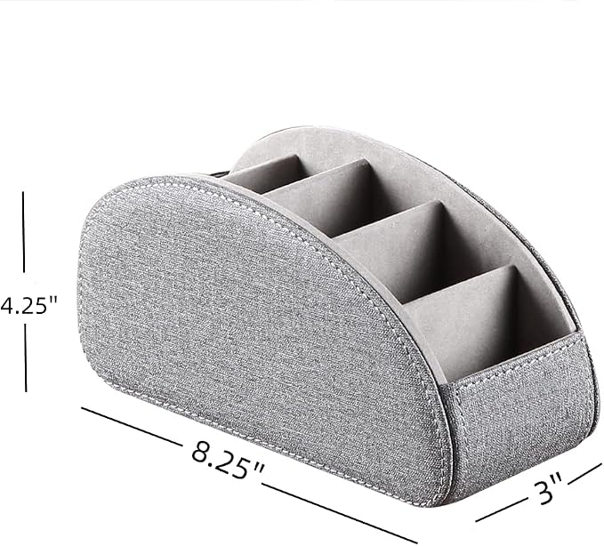 PU Leather Remote Control Holder,TV Remote Caddy with 5 Compartments,Bedside Table or Desktop Organizer for TV,DVD,Blu-Ray,Heater Controllers and Glasses,Media Player,Pen or Pencil Storage(Grey)