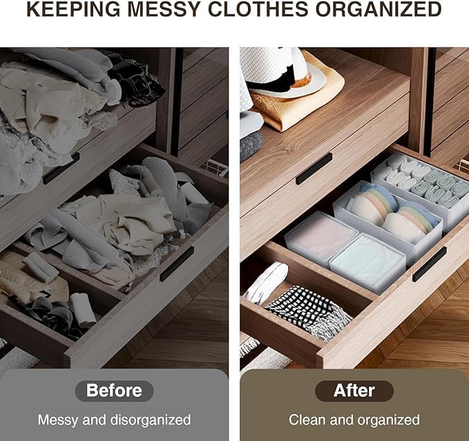 DIMJ Drawer Organizers Clothes, Set of 16 Dresser Organizer Bins, Fabric Closet Organizers and Storage, Shallow Drawer D