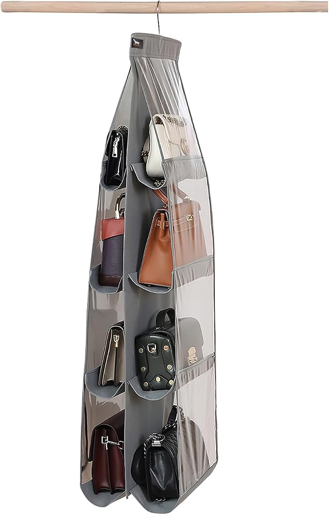 purse organizer, NEW improved Larger, purse organizer for closet, Heavy Duty Hooks, purse storage, Durability Material, handbag organizer, holds bigger bags, closet organizer, Grey-1Pack