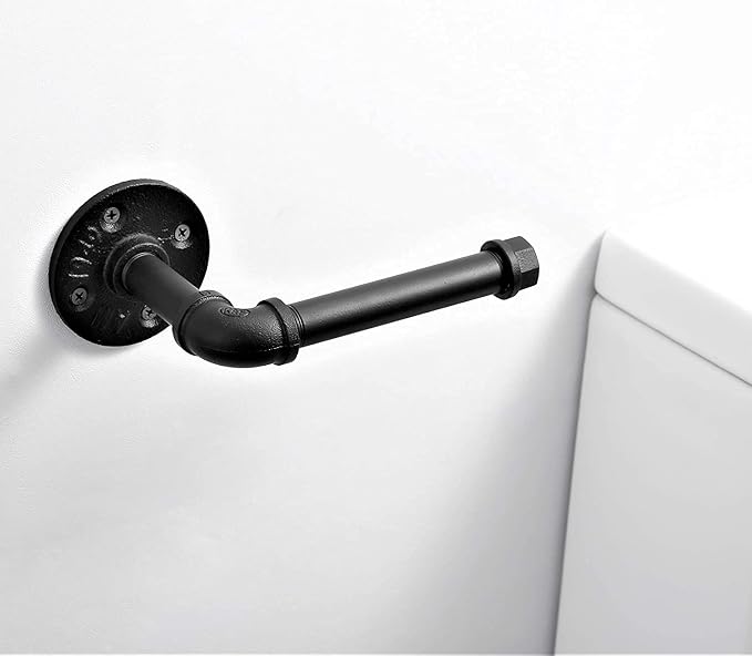 Industrial Pipe Toilet Paper Holder, Heavy Duty DIY Vintage Rustic Farmhouse Style Wall Mount Iron Paper Roll Holder,Towel Rack with Hardware for Bathroom, Kitchen, Bedroom, Matte Black