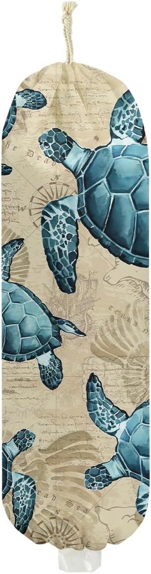 Turtle Plastic Bag Holder for Kitchen Essentials Sea Turtle Gifts for Women | Shells Wall Mount Grocery Bag Holder for Plastic Bags, Reusable Grocery Bags Storage Dispenser for Kitchen Pantry Decor