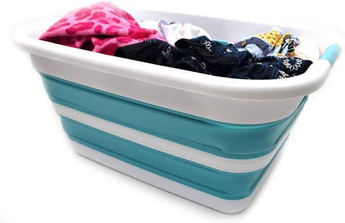 SAMMART 41L(10.8 gallon) Collapsible Plastic Laundry Basket-Foldable Pop Up Storage Container-Portable Washing Tub-Space Saving Basket,Water capacity 31L(8.2 gallon) (1, Bright Blue)