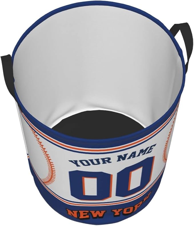 New York Laundry Hamper Personalized Laundry Basket Customized Name And Number Collapsible Storage Basket for Bedroom Bathroom Living Room Baseball Fan Gifts