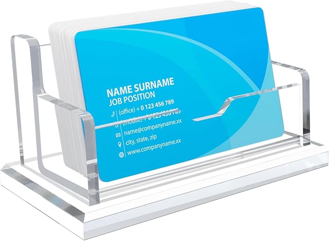 SILUT Business Card Holder for Desk, Horizontal Acrylic Business Card Holder, Clear Card Holder, Business Card Organizer for Office Exhibition - 1 Slot with 50 Cards Capcity