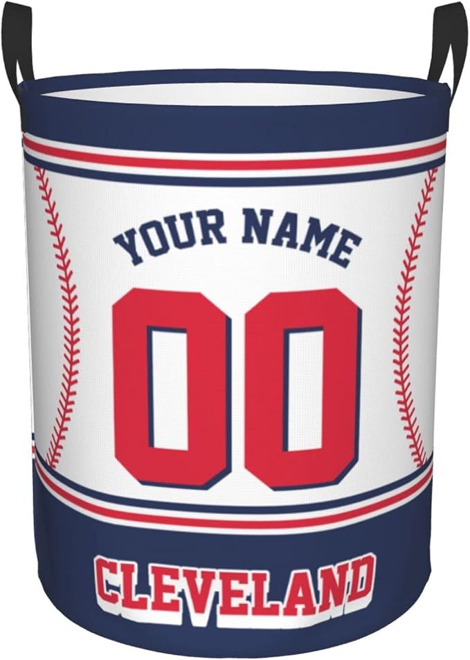 Custom Cleveland Laundry Hamper Personalized Laundry Basket Customized Name And Number Collapsible Storage Basket for Bedroom Bathroom Living Room Baseball Fan Gifts