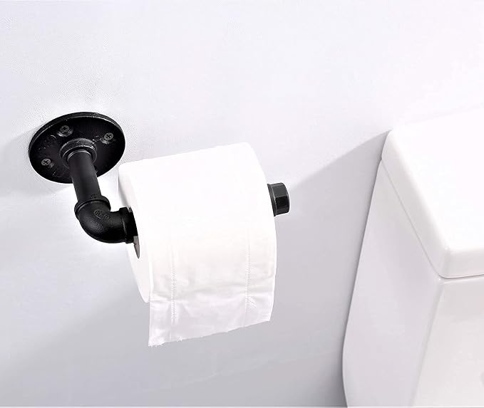 Industrial Pipe Toilet Paper Holder, Heavy Duty DIY Vintage Rustic Farmhouse Style Wall Mount Iron Paper Roll Holder,Towel Rack with Hardware for Bathroom, Kitchen, Bedroom, Matte Black