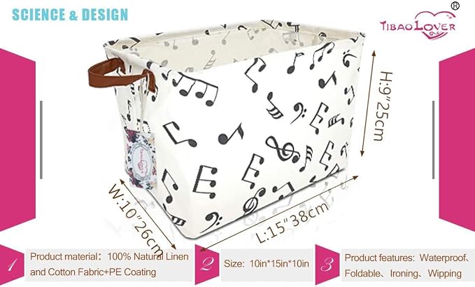 Rectangular Kids Storage Bin Gift Basket Baby Organizer Shelf Book Basket Room Decor (music)