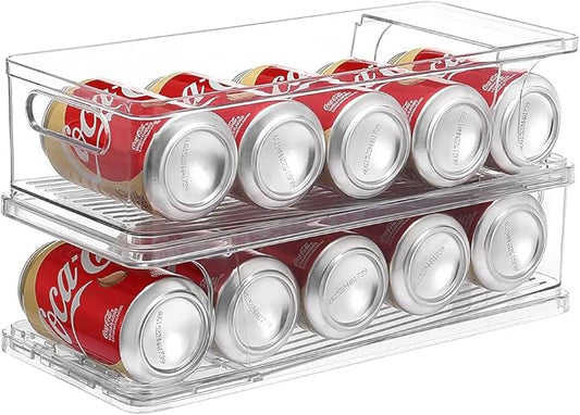 Xicennego 2-Tier Stackable Soda Can Organizer for Refrigerator, Fridge Can Organizer Dispenser, Beverage Can Holder for Refrigerator, Pantry, Cupboard