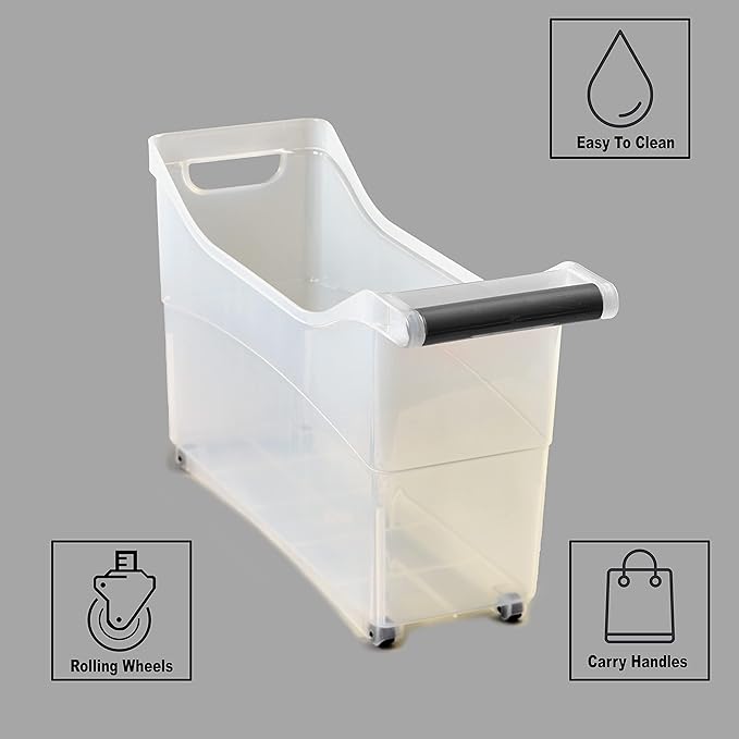 Storage Bin with Handle and Rolling Wheels for Kitchen Organization Plastic - Black