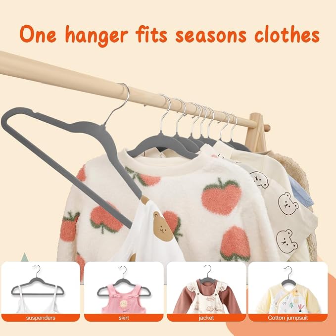 Stormix Baby Velvet Hangers Non-Slip Space Saving Swivel Hook 30 Pack Gray