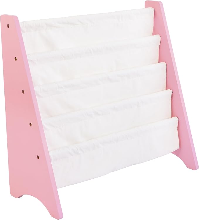 Humble Crew Kids Bookshelf, 4-Tier Front-Facing Book Display Organizer, Montessori Toddler Bookcase for Playroom, Bedroom & Reading Corner, Pink/White