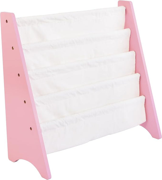Humble Crew Kids Bookshelf, 4-Tier Front-Facing Book Display Organizer, Montessori Toddler Bookcase for Playroom, Bedroom & Reading Corner, Pink/White