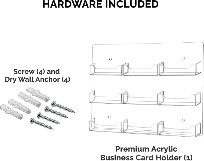 Marketing Holders Wall Business Card Holder with Hanging Hardware for 3.5" x 2" Gift or Appointment Cards Medical Dental Corporate Offices Community Centers 9 Pockets Clear Acrylic 1 Piece Durable
