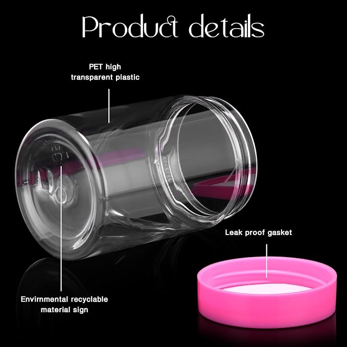 SATINIOR 12 Pack 4 oz Plastic Container Jars with Lids Round Clear Travel Cosmetic Container Slime Jars for Toiletries, Lotion, Cream, Ointments, Makeup, Rhinestone, Samples, Kitchen Storage(Pink)