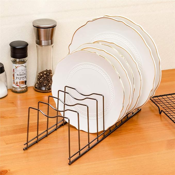 SANNO Pan Pot Lid Holder Organizer, Rack Kitchen Organizer for Plates, Cutting Boards Bakeware, Cooling, Pots & Pans, Serving Trays,Lids Holder Rack,Nickel, 10 Dividers