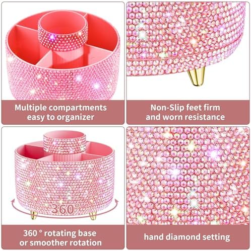 fanado Bling 360° Rotate Makeup Brush Holder Organizer, Makeup Organizers Countertop, Makeup organization and Skincare S