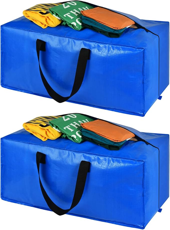Heavy Duty Blue Moving Bags with Strong Zipper Handles Backpack Straps | 2 Pack Extra Large Storage Bags Totes Moving Boxes Packing Supplies for College Dorm Room Essentials Compatible with IKEA