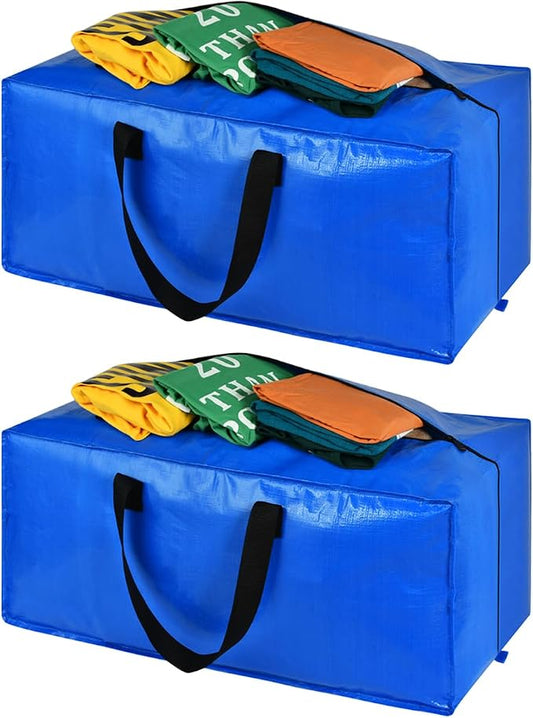 Heavy Duty Blue Moving Bags with Strong Zipper Handles Backpack Straps | 2 Pack Extra Large Storage Bags Totes Moving Boxes Packing Supplies for College Dorm Room Essentials Compatible with IKEA