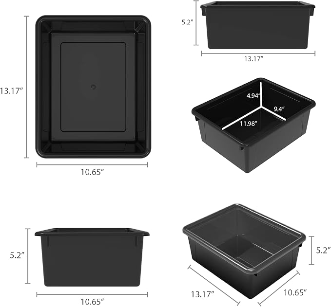 Storex Letter Size Deep Storage Tray – Organizer Bin for Classroom, Office and Home, Black, 5-Pack (62523U05C)