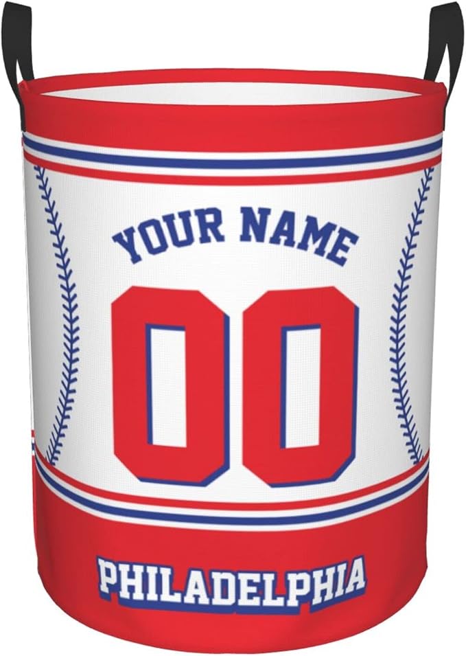 Custom Philadelphia Laundry Hamper Personalized Laundry Basket Customized Name And Number Collapsible Storage Basket for Bedroom Bathroom Living Room Baseball Fan Gifts