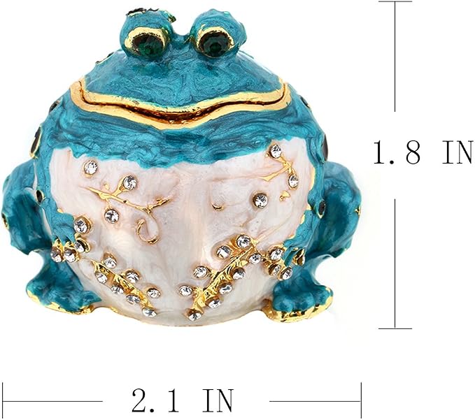 YU FENG Hinged Frog Trinket Jewelry Box Crystal Jeweled Small Cute Frog Animal Figurines Collectible