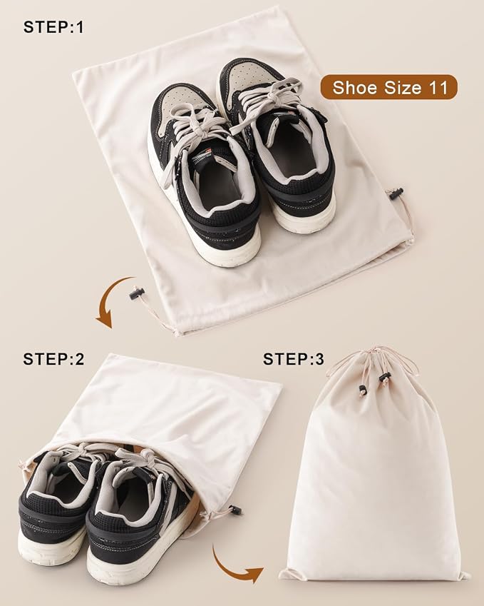 4 Pcs Shoe Bags for Travel, Dust Velvet Bags, Beige, 17.3x12.6 Inch | Washable & Reusable Travel Shoe Bags, Dustproof Shoe Bags with Drawstring Closure, Suitable for Travel, Home Storage