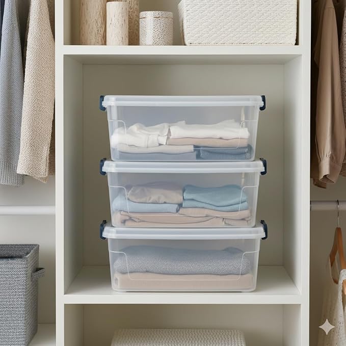 Tribello Clear Storage Bins with Lids, Stackable Plastic Storage Containers for Home Organization – Totes for Closet and Underbed Storage, 16 Quarts